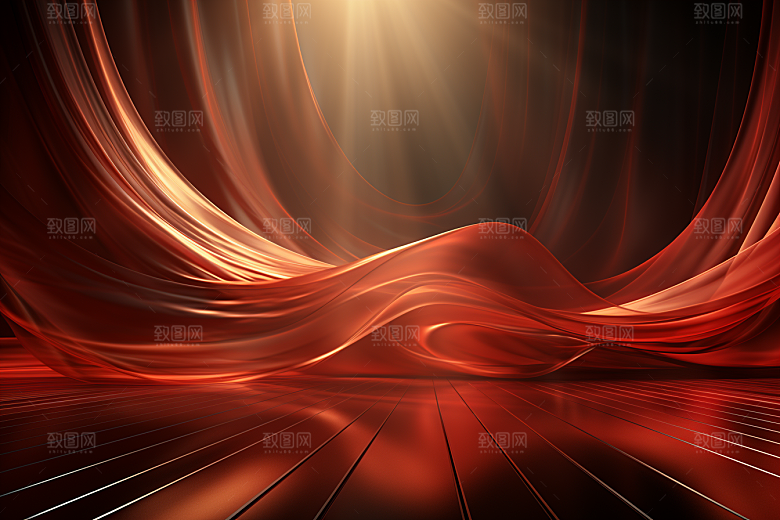 红色丝滑线条背景图