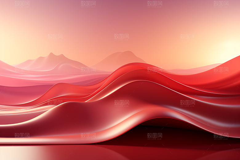 红色光效波浪背景图