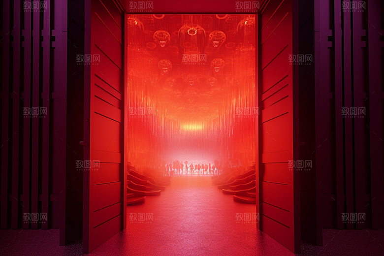 红色大门喜庆开业大吉素材
