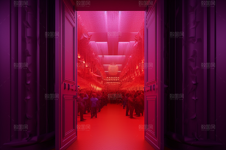 红色大门简约高清素材