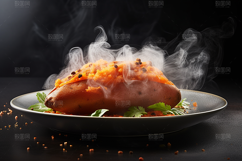 烤红薯地瓜冬天摄影图