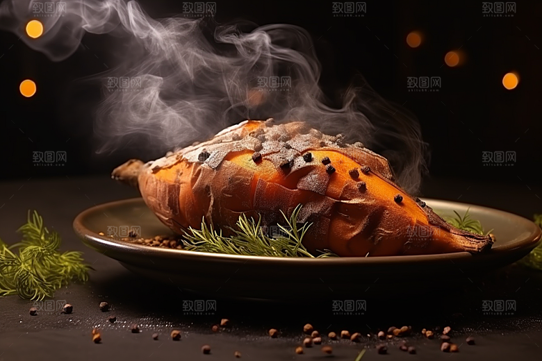 烤红薯美食地瓜摄影图