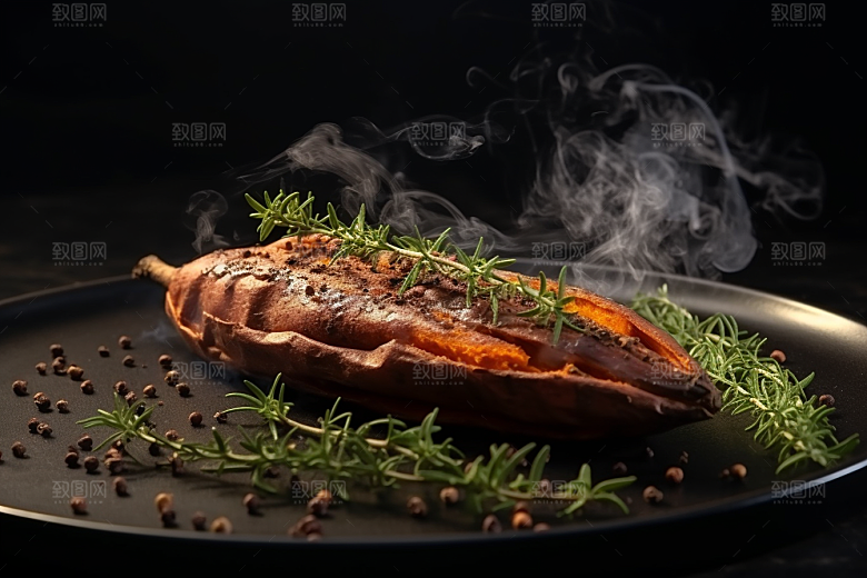 烤红薯美食地瓜摄影图