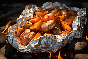 烤红薯美食地瓜摄影图