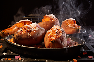 烤红薯地瓜小吃摄影图