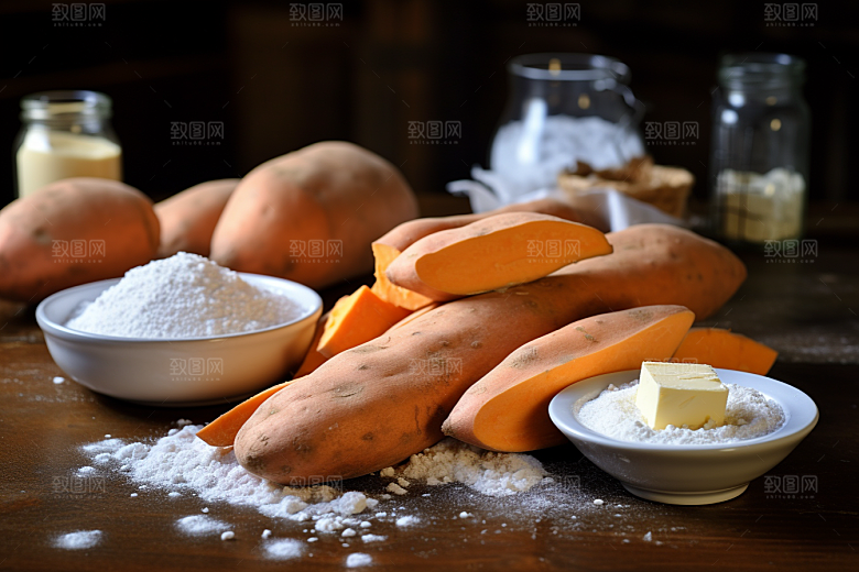 红薯地瓜淀粉美食摄影图
