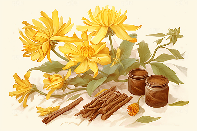 黄莲手绘中草药插画