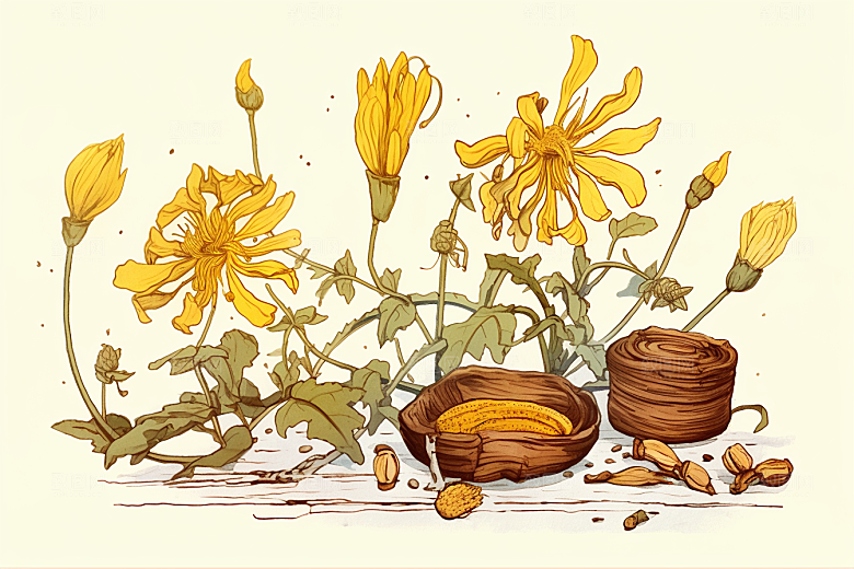 黄莲健康中药材插画