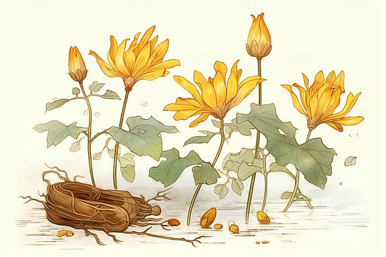 黄莲养生植物插画
