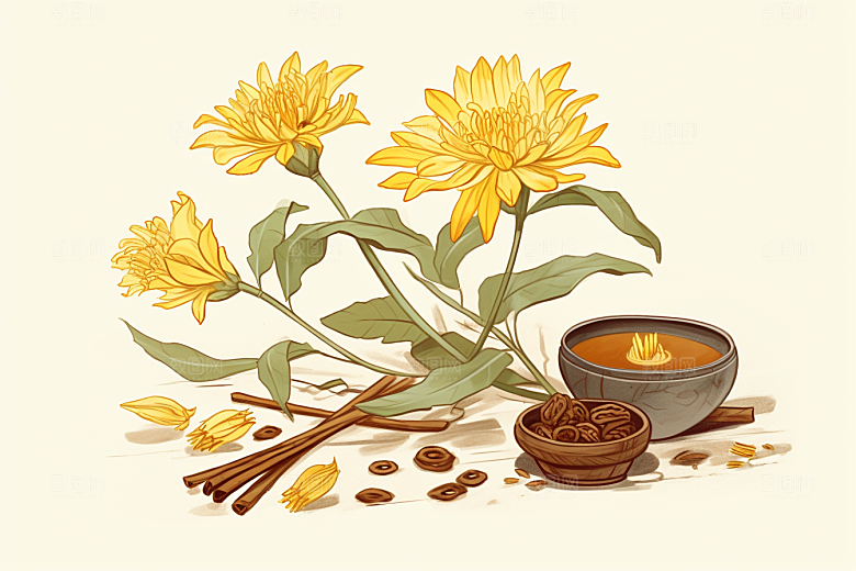 黄莲保健中药材插画