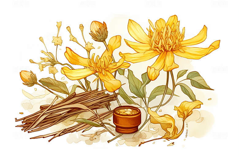 黄莲养生药方插画