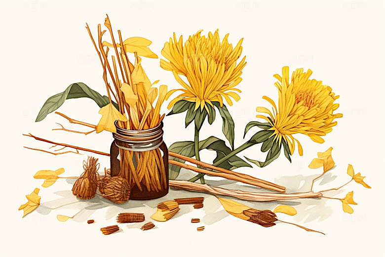黄莲中药材医疗插画