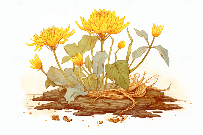 黄莲植物健康插画