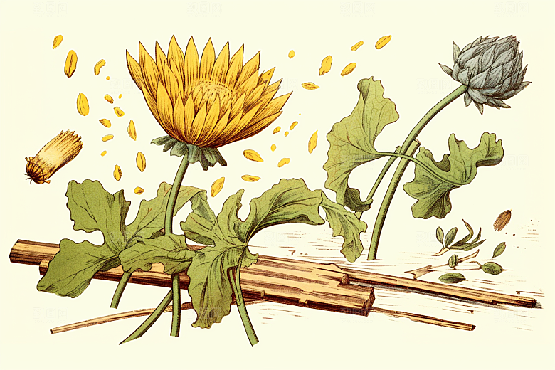 黄莲养生植物插画