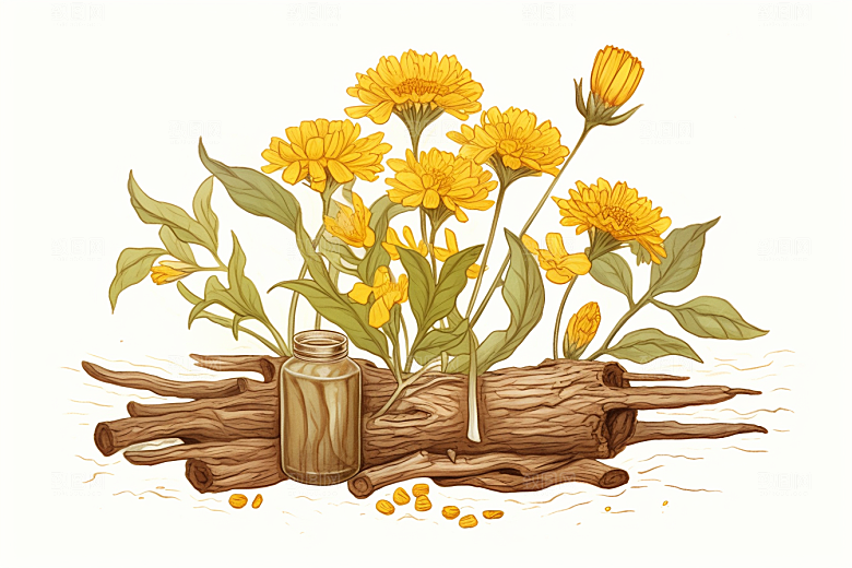 黄莲中药材保健插画