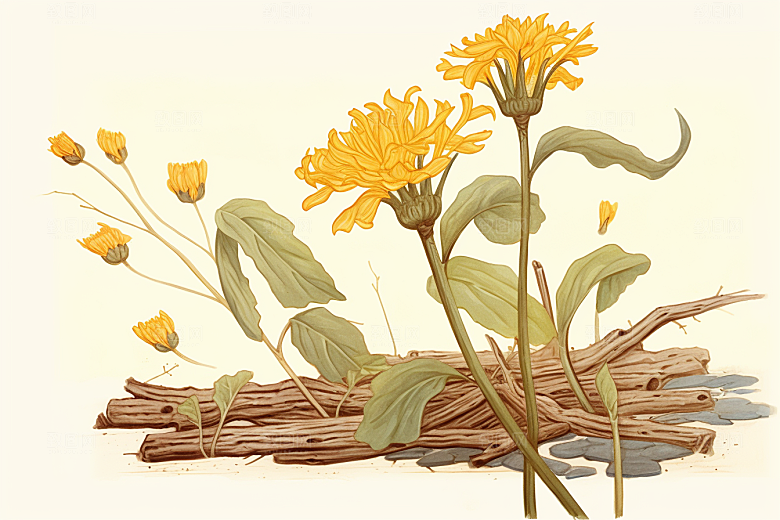 黄莲健康植物插画