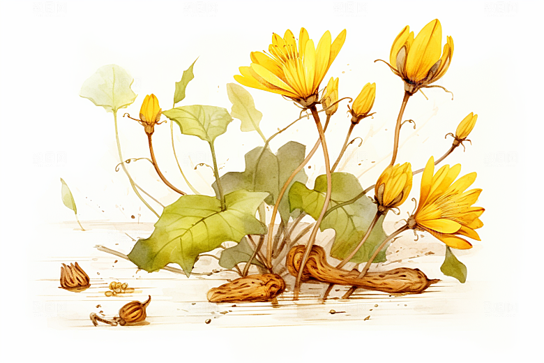 黄莲中药材中草药插画