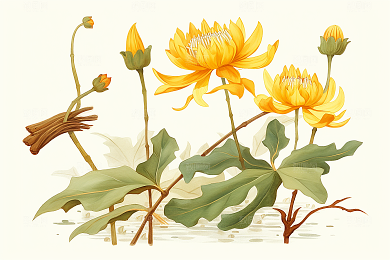 黄莲药方中药材插画
