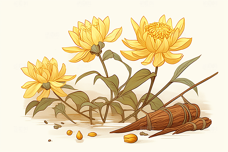 黄莲中草药手绘插画