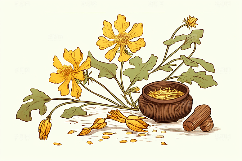 黄莲手绘中药材插画