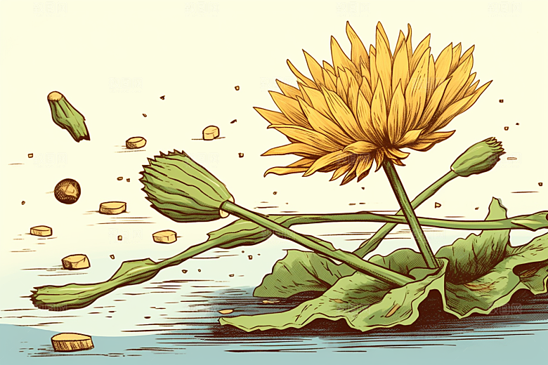 黄莲植物中草药插画