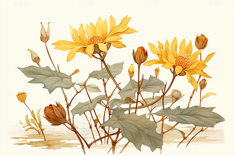 黄莲中医植物插画