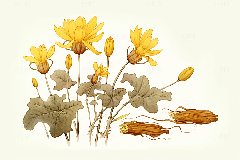 黄莲植物中草药插画