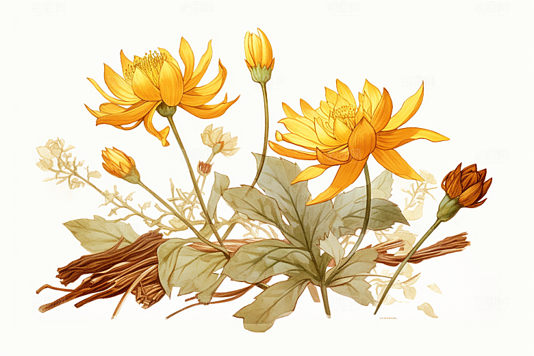 黄莲手绘植物插画