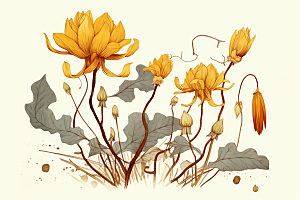 黄莲植物健康插画