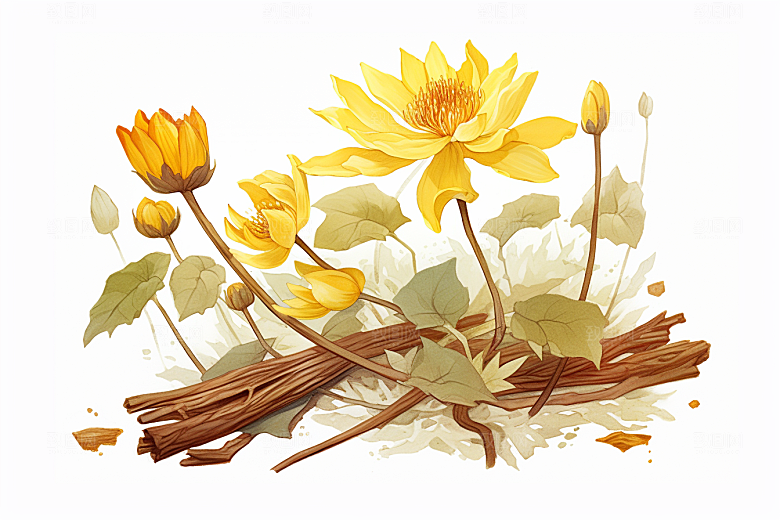 黄莲中药材养生插画
