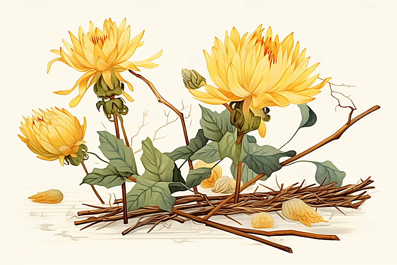 黄莲植物养生插画