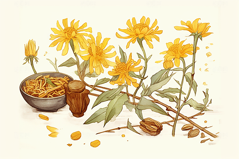 黄莲中药材中医插画
