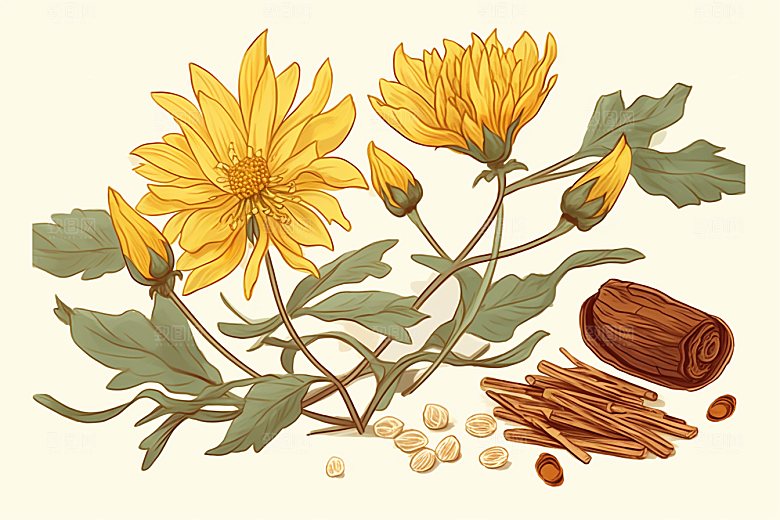 黄莲植物医疗插画