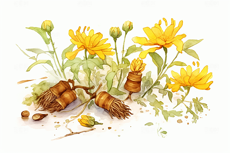 黄莲植物中药材插画