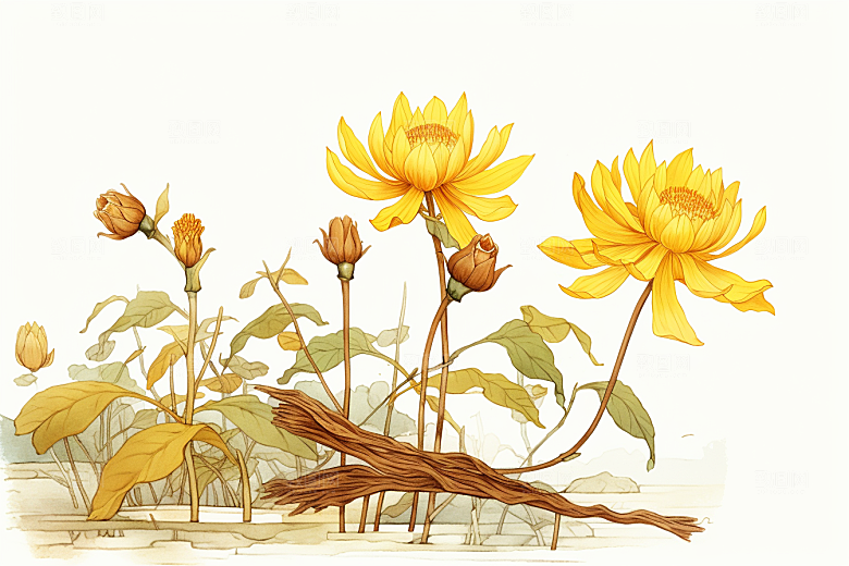 黄莲健康植物插画
