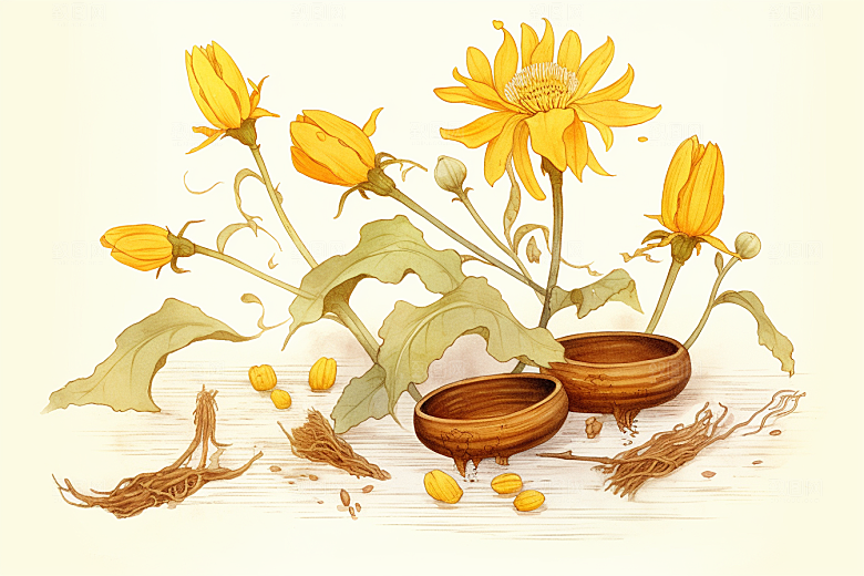 黄莲中医手绘插画