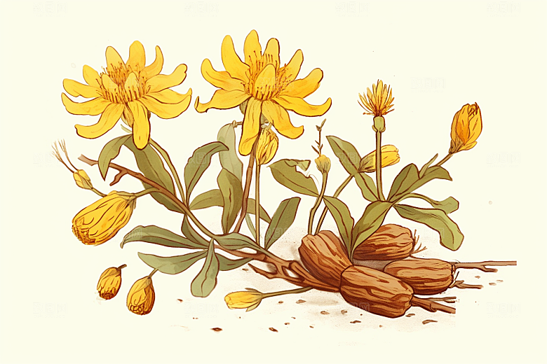 黄莲医学中药材插画