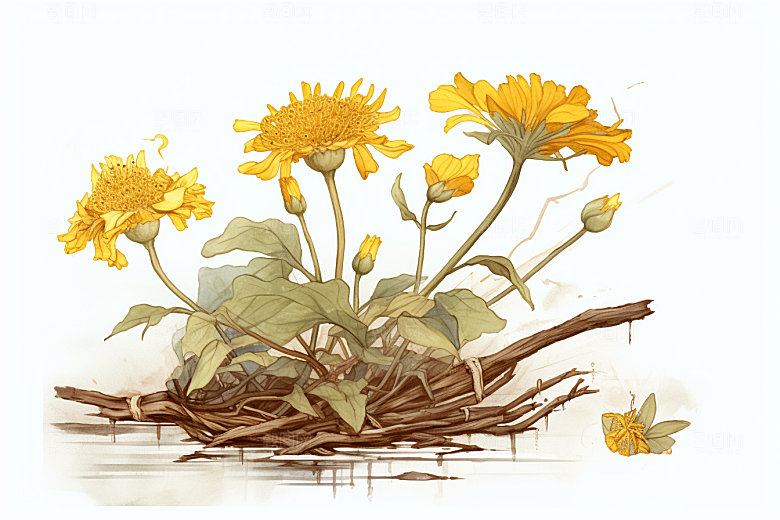 黄莲植物中医插画