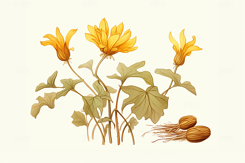 黄莲中医手绘插画