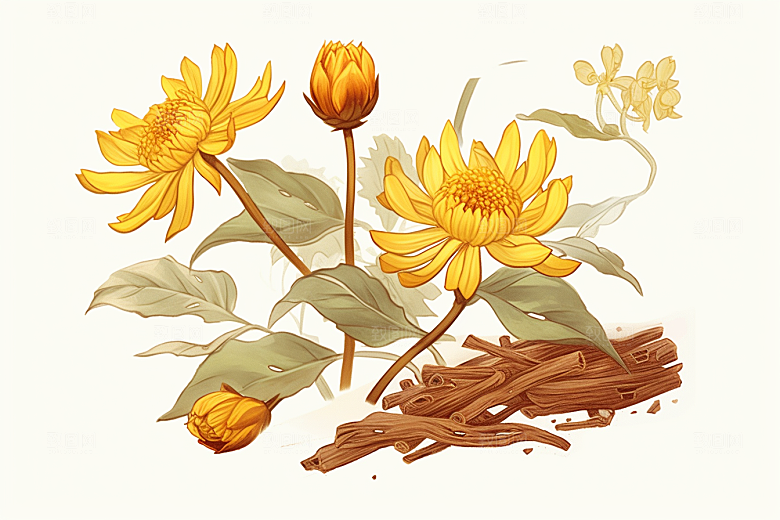 黄莲中草药药方插画