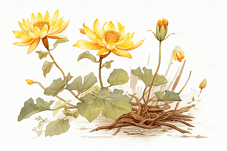 黄莲植物手绘插画