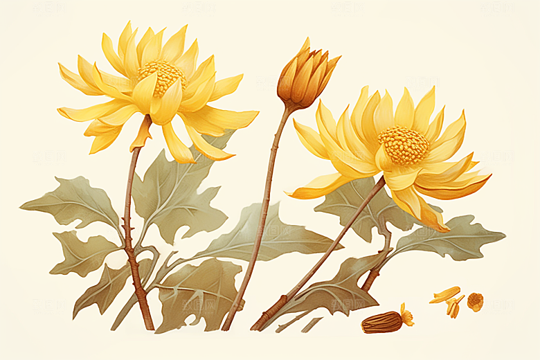 黄莲植物药方插画
