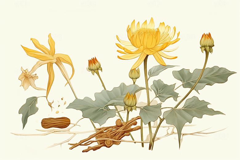 黄莲中药材手绘插画