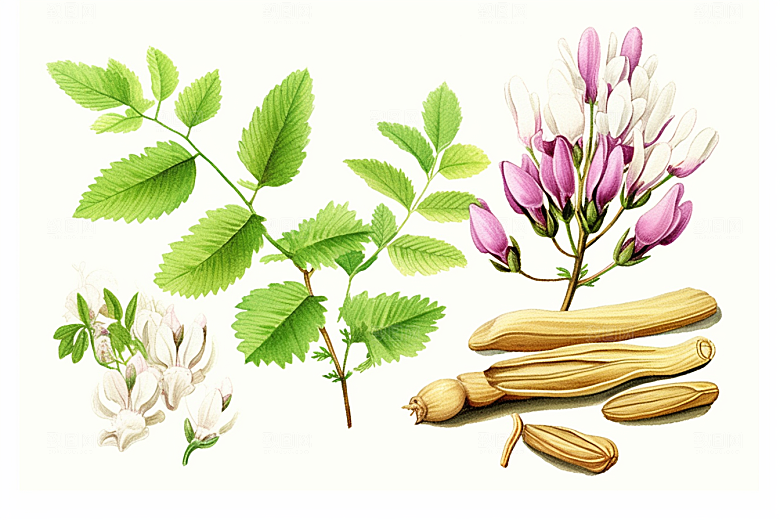 黄芪手绘中草药插画