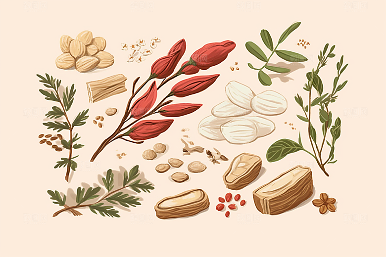 黄芪手绘中药材插画
