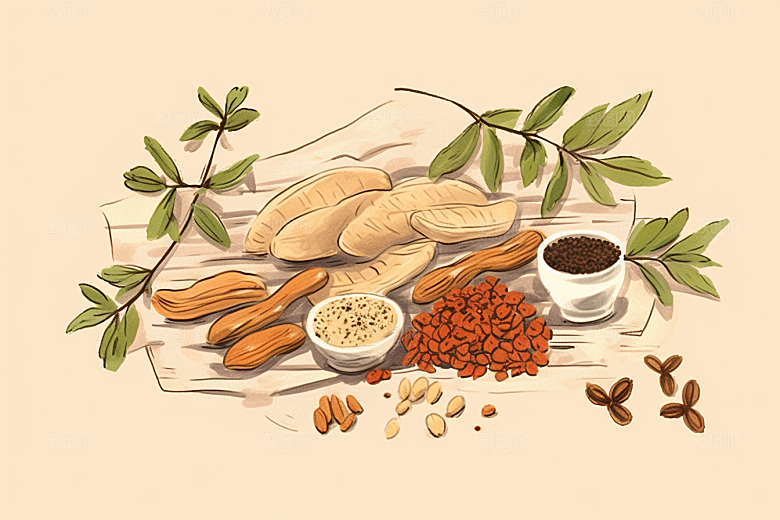 黄芪中草药药方插画