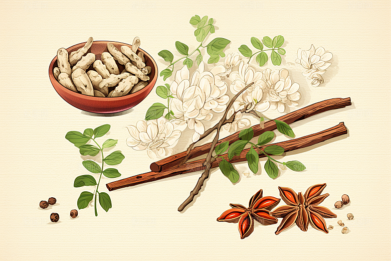 黄芪养生中草药插画