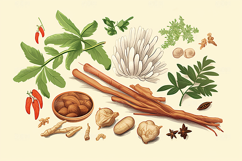 黄芪手绘中草药插画