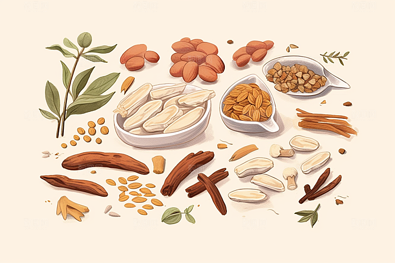 黄芪保健手绘插画