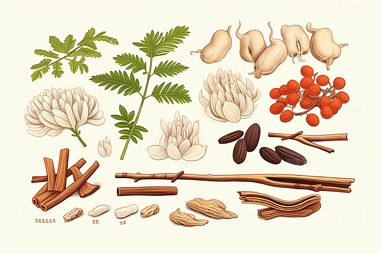 黄芪手绘中草药插画